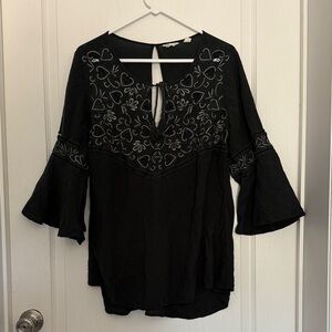 Dark Green Boho Embroidered Women's Top Size 18/20 Keyhole Neck Hearts